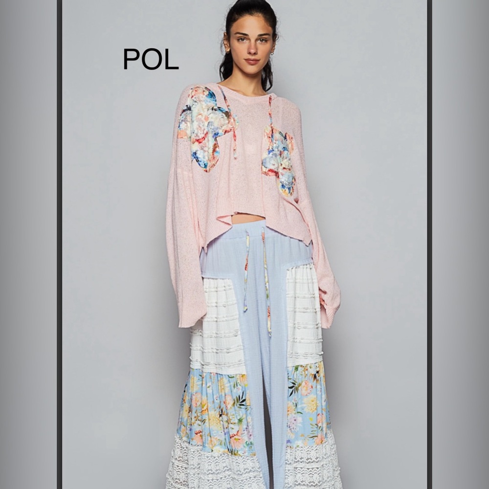 BPB13-1💙POL pristine blue wide leg pants socks/floral lace inset+elastic waist! - Picture 3 of 8